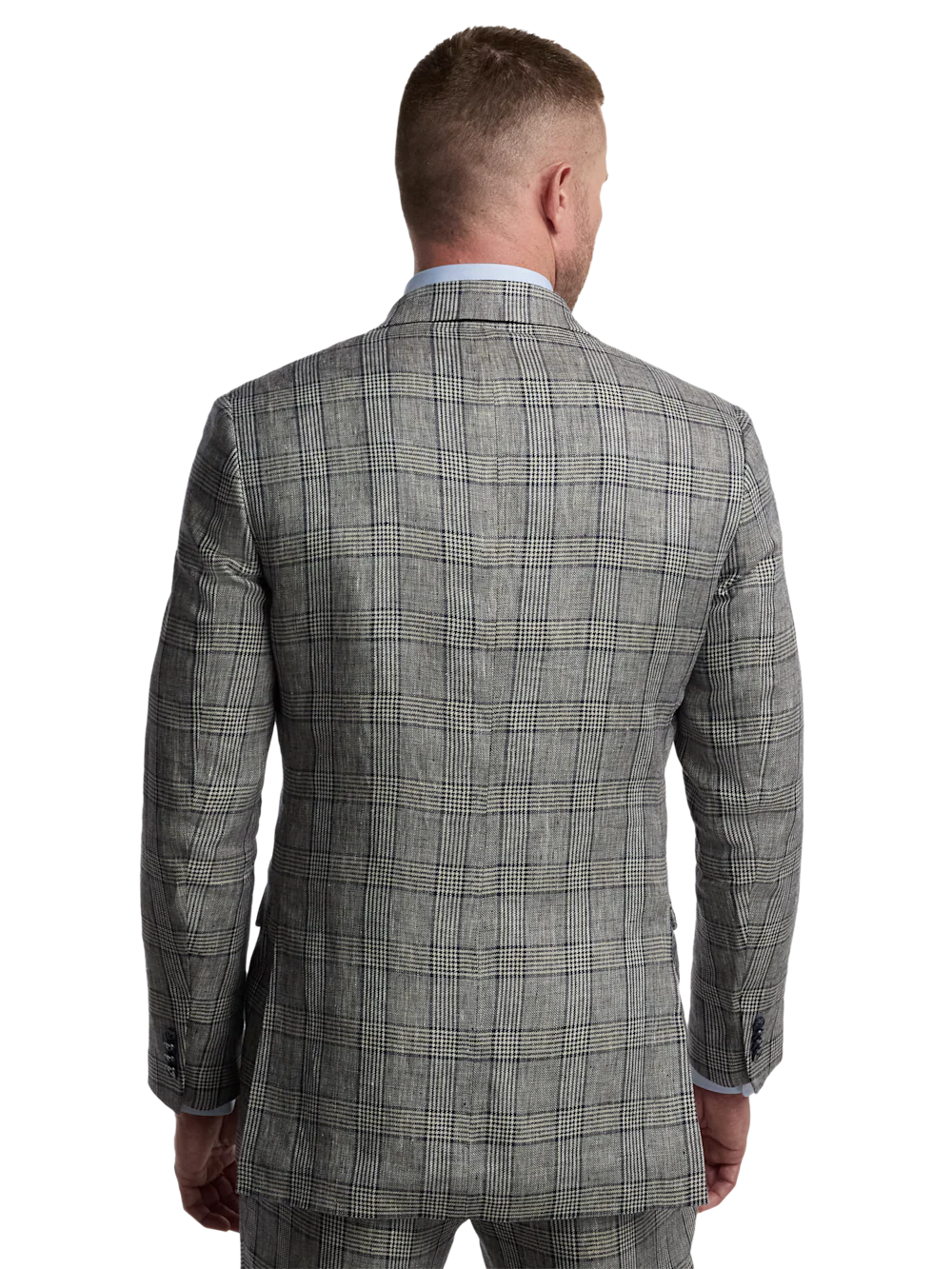 Plaid Linen Single Breasted Notch Lapel Suit - Tan/blue Plaid - Image 7