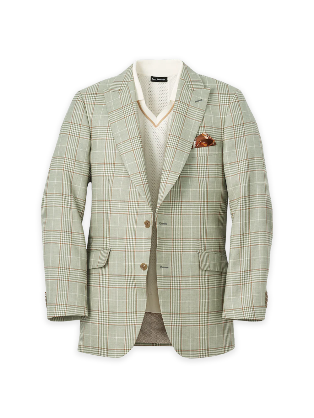 Plaid Single Breasted Peak Lapel Sport Coat - Green