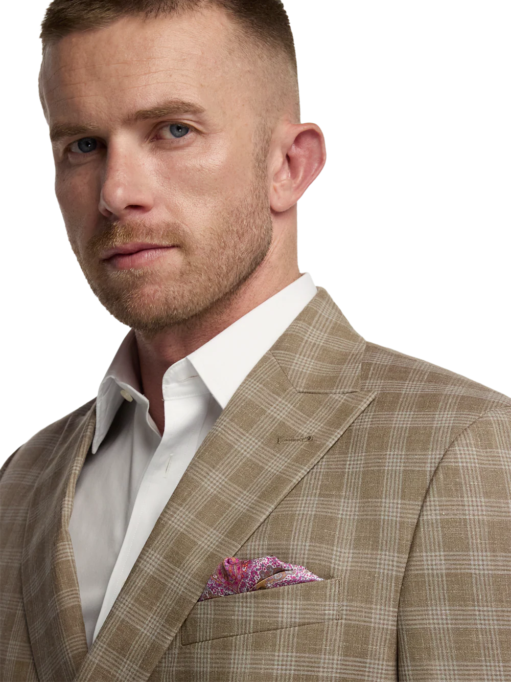Plaid Wool Blend Double Breasted Peak Lapel Suit - Brown Plaid - Image 3