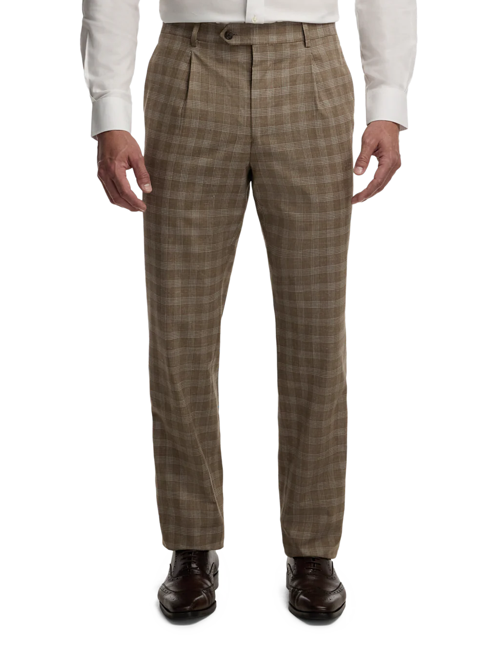 Plaid Wool Blend Double Breasted Peak Lapel Suit - Brown Plaid - Image 8