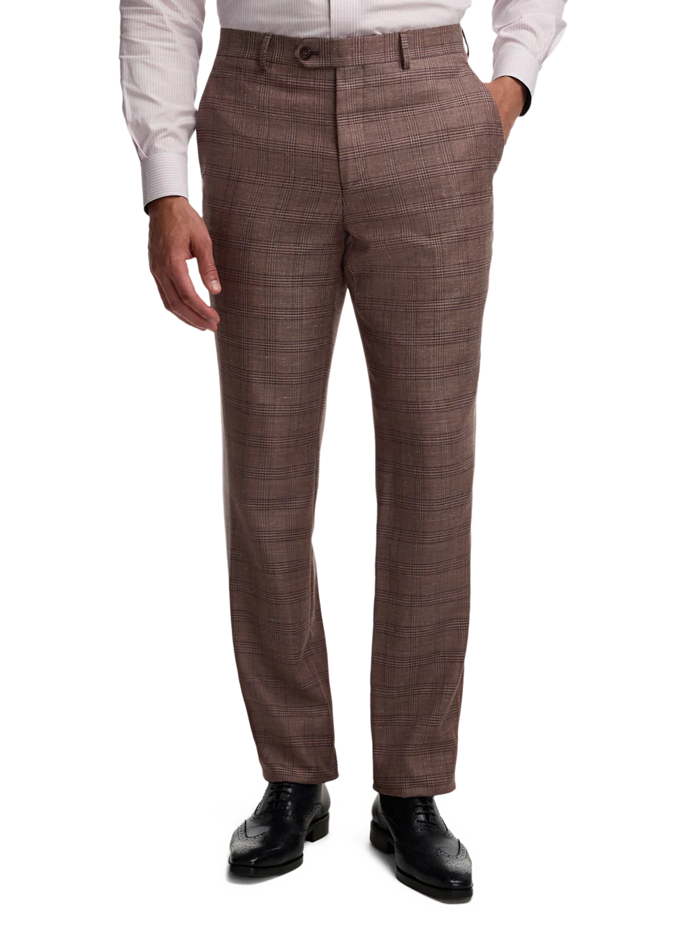 Plaid Wool Blend Single Breasted Notch Lapel Suit - Wine Plaid - Image 8