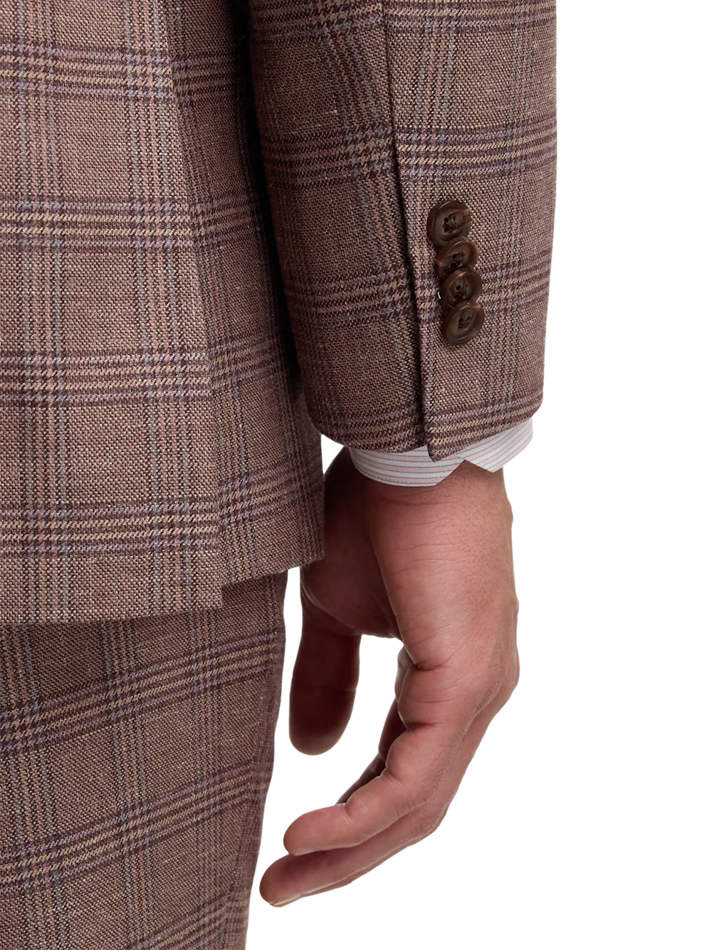 Plaid Linen Blend Single Breasted Notch Lapel Suit Jacket - Wine Plaid - Image 3