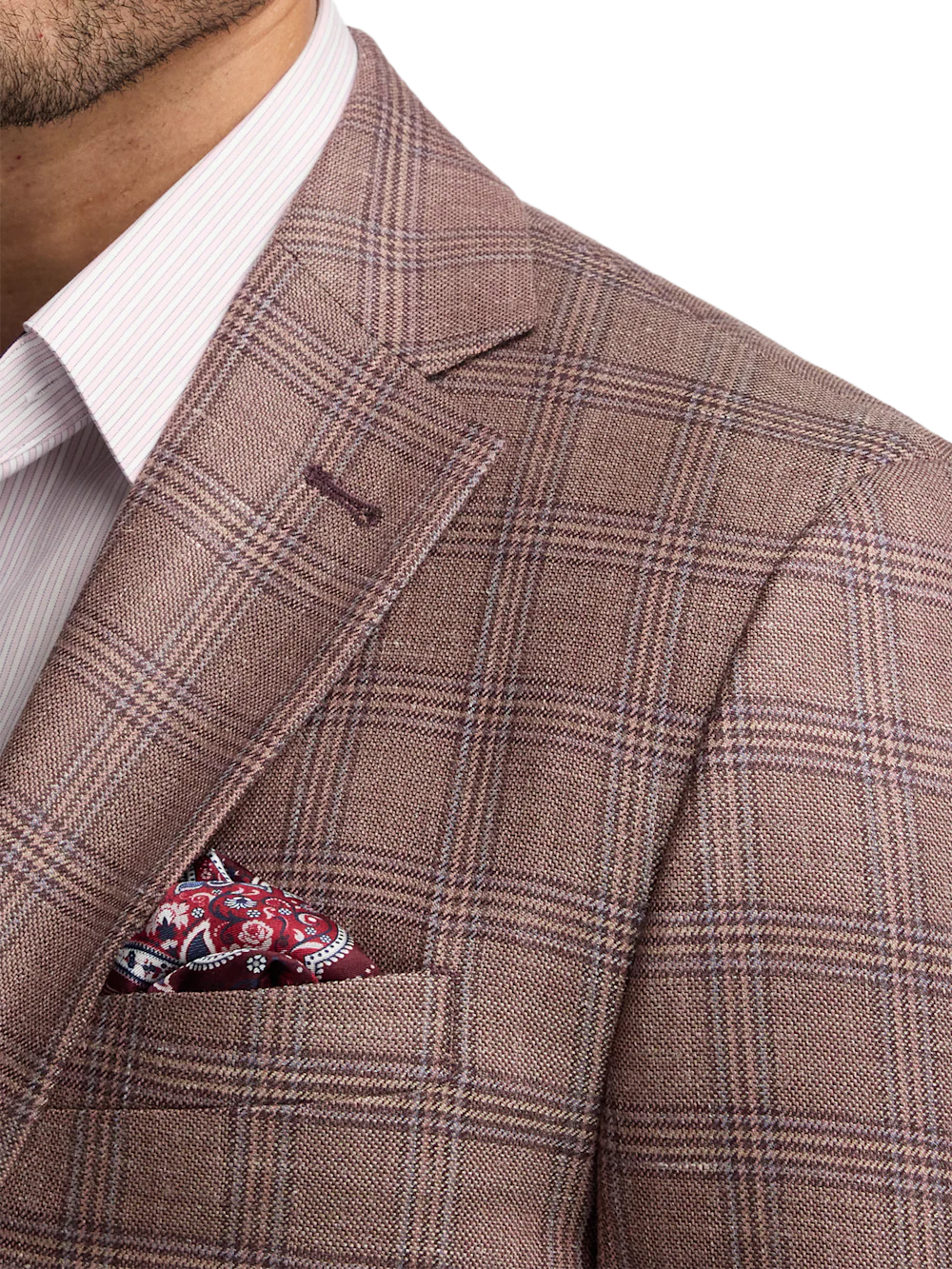 Plaid Linen Blend Single Breasted Notch Lapel Suit Jacket - Wine Plaid - Image 6