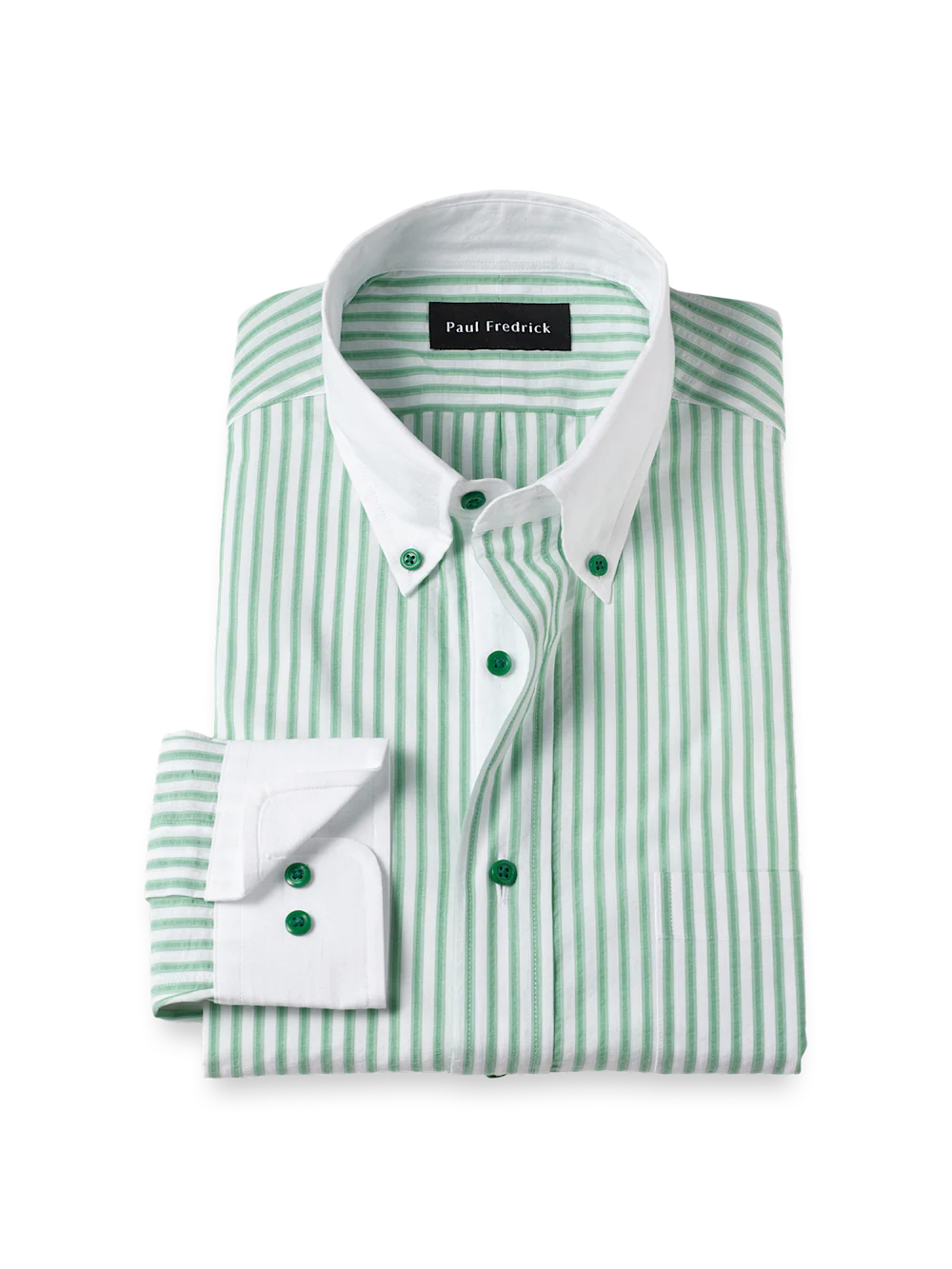 Seersucker Stripe Dress Shirt With Contrast Trim - White/green