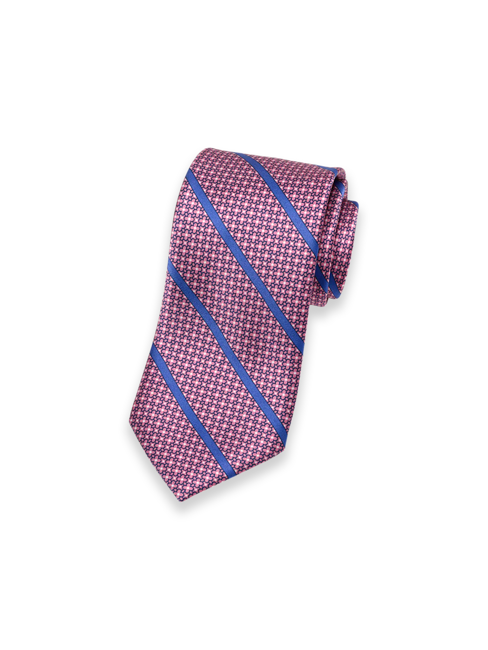 Stripe Printed Italian Silk Tie - Pink/lavender