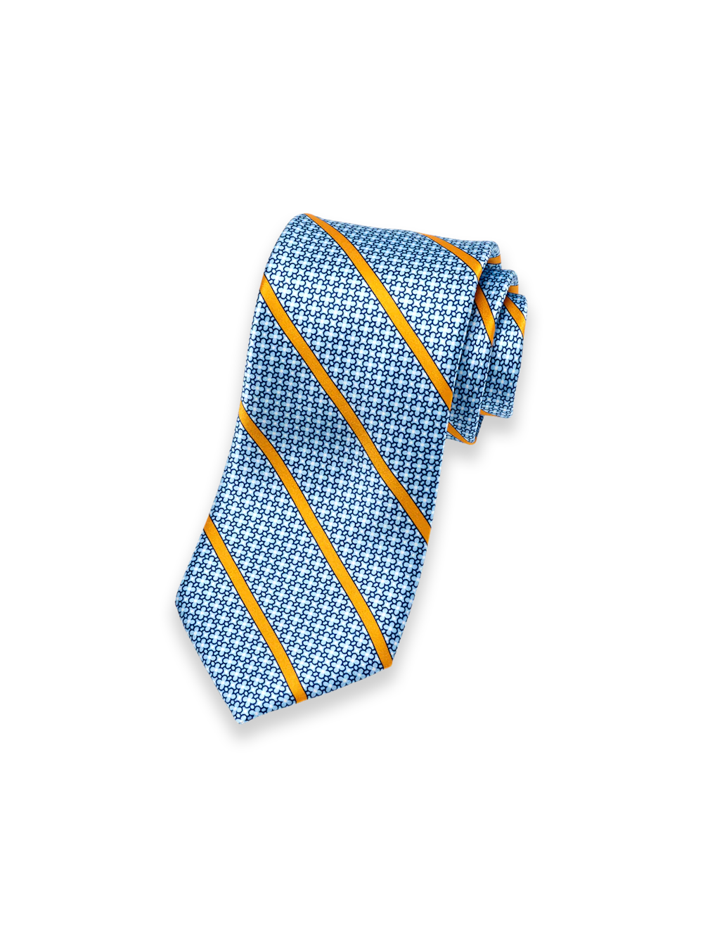 Stripe Printed Italian Silk Tie - Blue/yellow