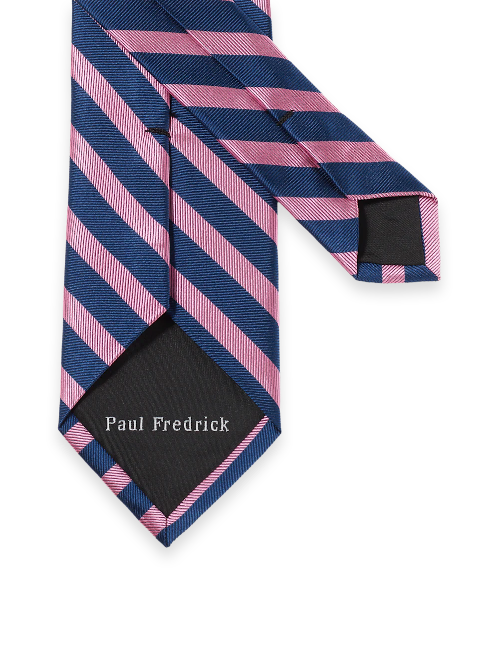 Stripe Woven Silk Tie - Pink/navy - Image 3