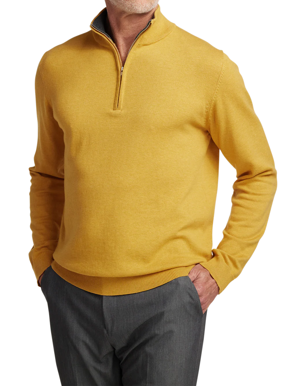 Supima Cotton Quarter Zip Mock Neck Sweater - Mustard - Image 2
