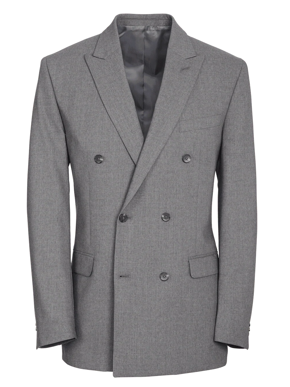 Tailored Fit Essential Wool Double Breasted Peak Lapel Suit Jacket - Grey