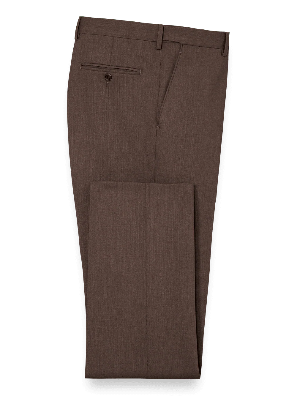 Tailored Fit Essential Wool Flat Front Pants - Brown