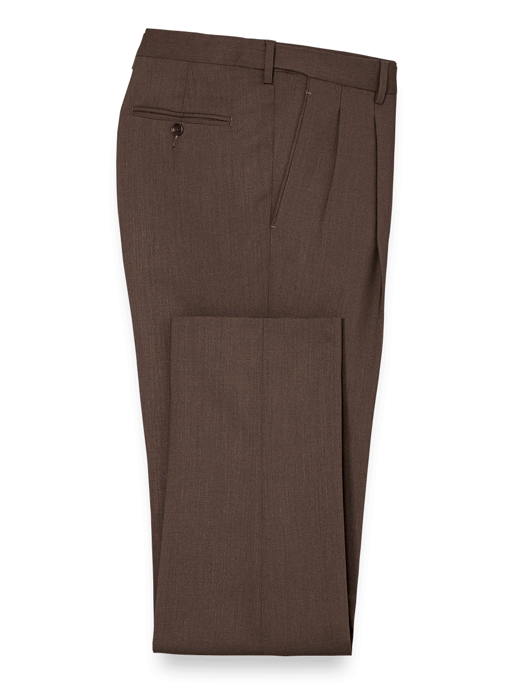 Tailored Fit Essential Wool Pleated Pants - Brown