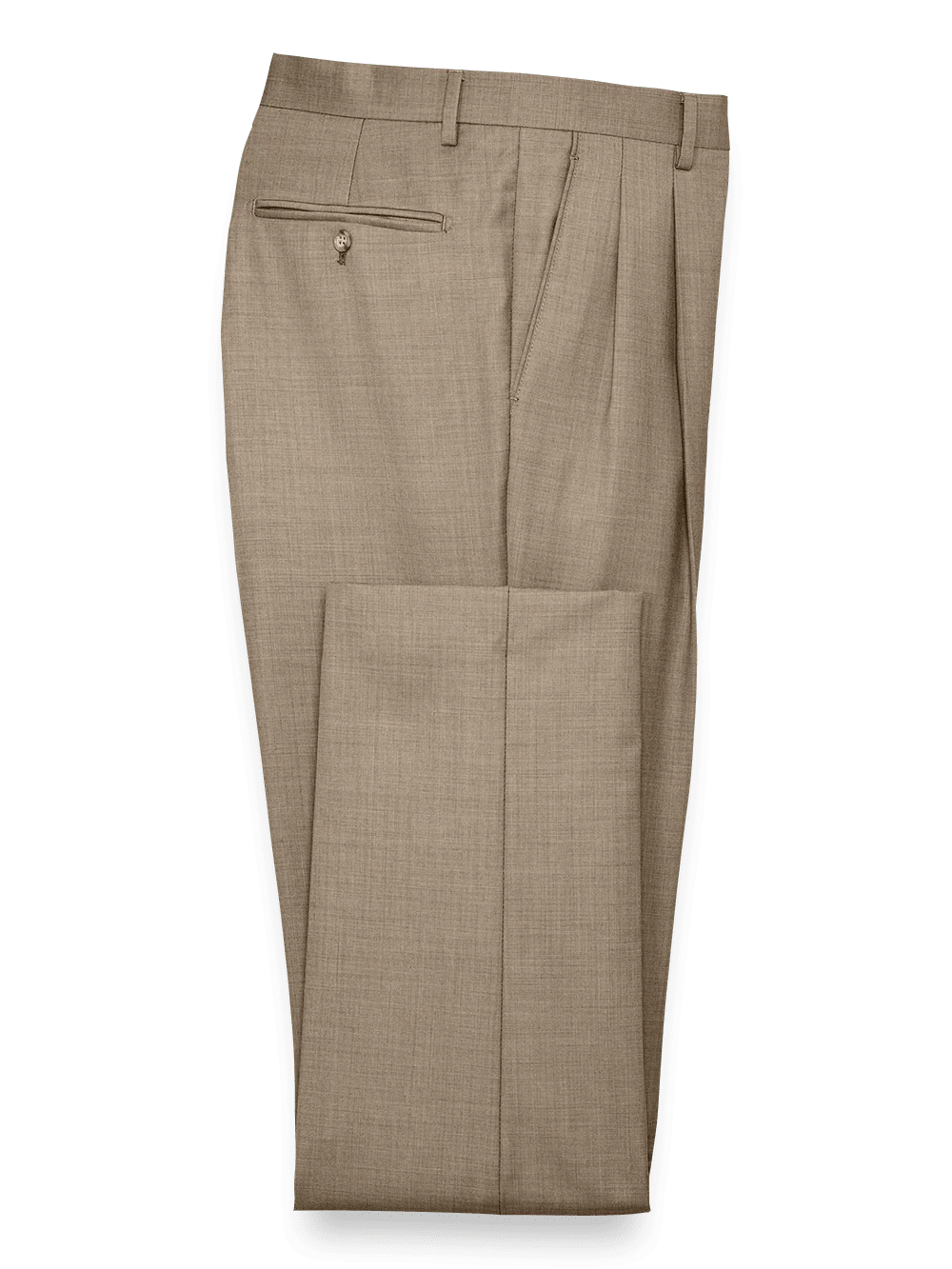 Tailored Fit Sharkskin Pleated Suit Pants - Tan