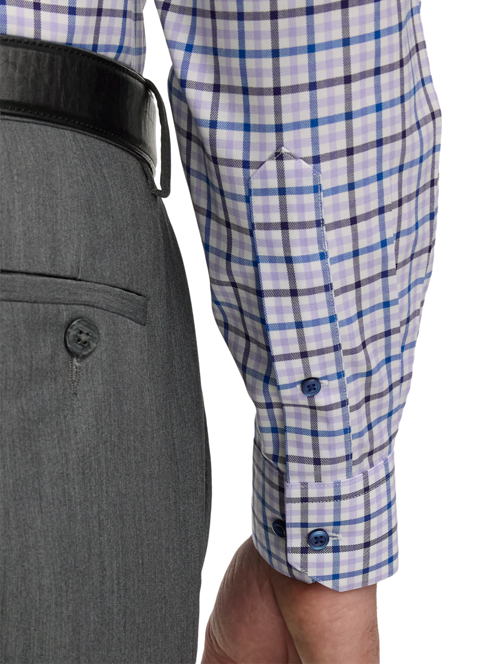 Travel Cotton Blend Check Dress Shirt With Contrast Trim - Purple - Image 4