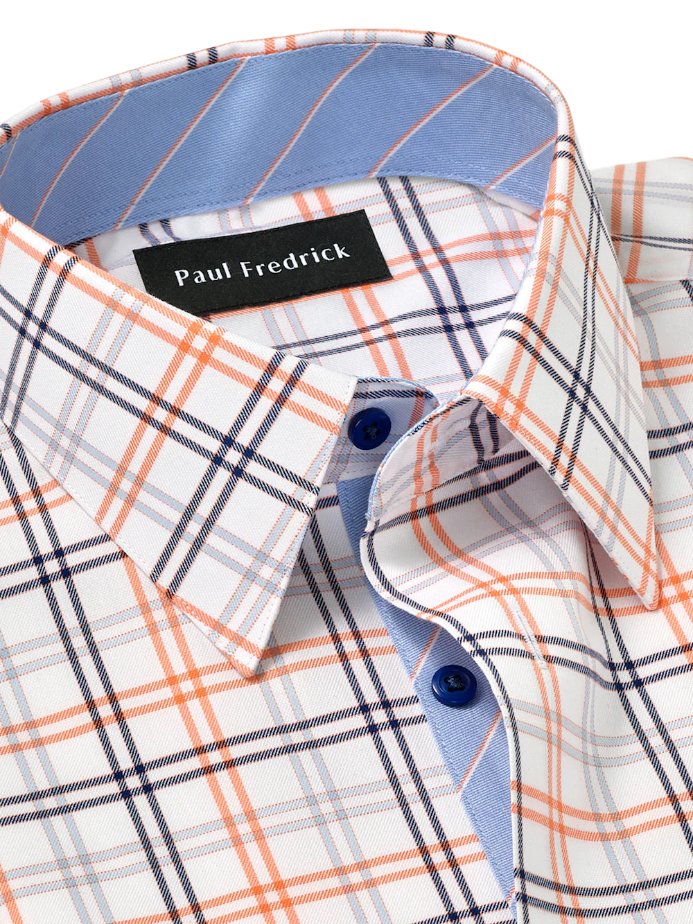 Travel Cotton Blend Check Dress Shirt With Contrast Trim - Blue/melon - Image 7