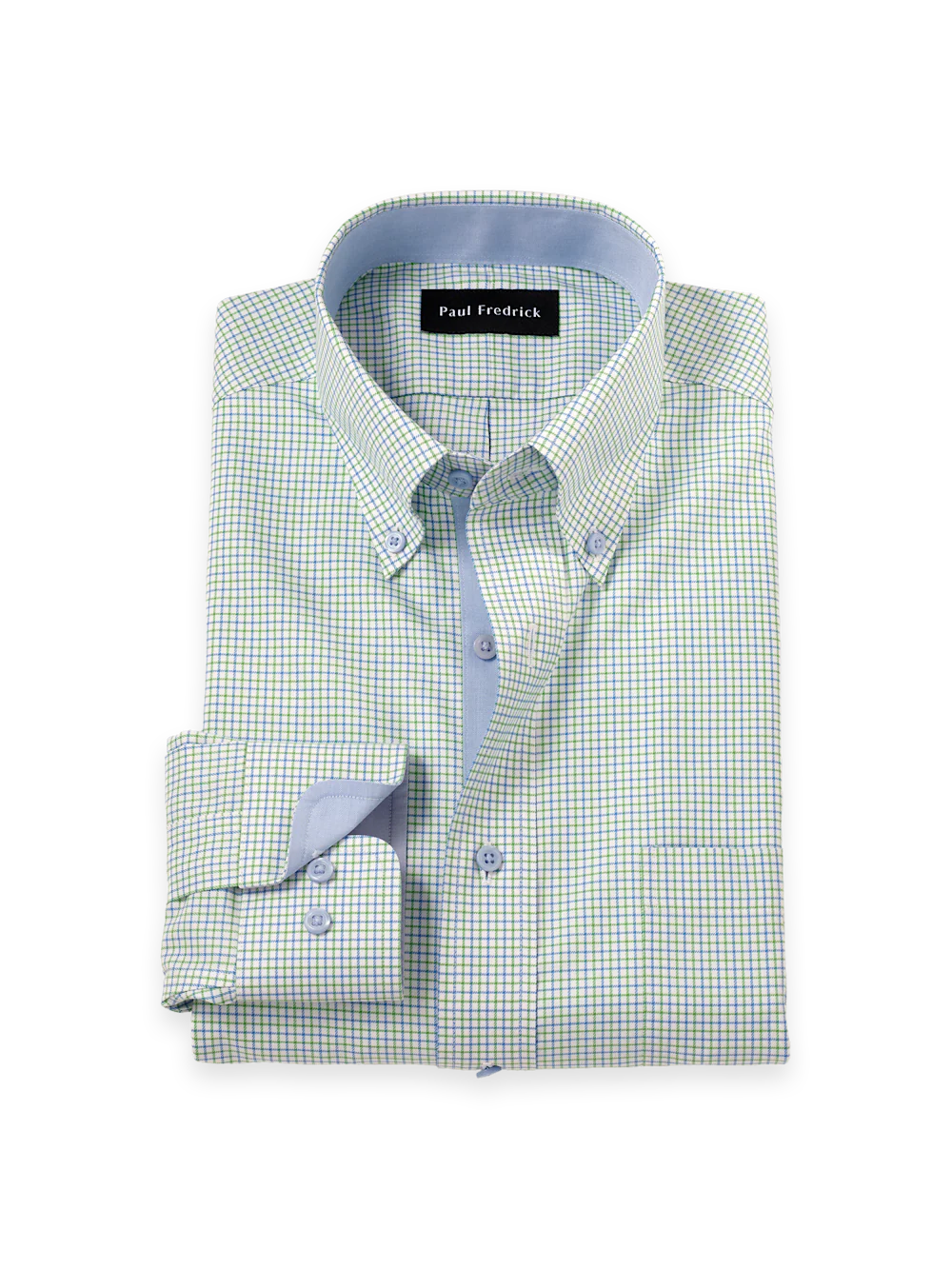 Travel Cotton Blend Check Dress Shirt With Contrast Trim - Blue/green