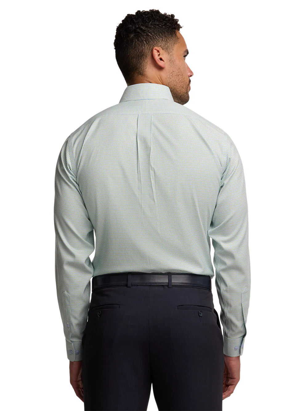 Travel Cotton Blend Check Dress Shirt With Contrast Trim - Blue/green - Image 5