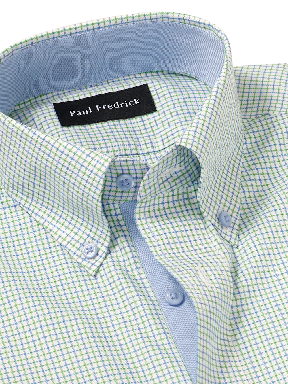 Travel Cotton Blend Check Dress Shirt With Contrast Trim - Blue/green - Image 7