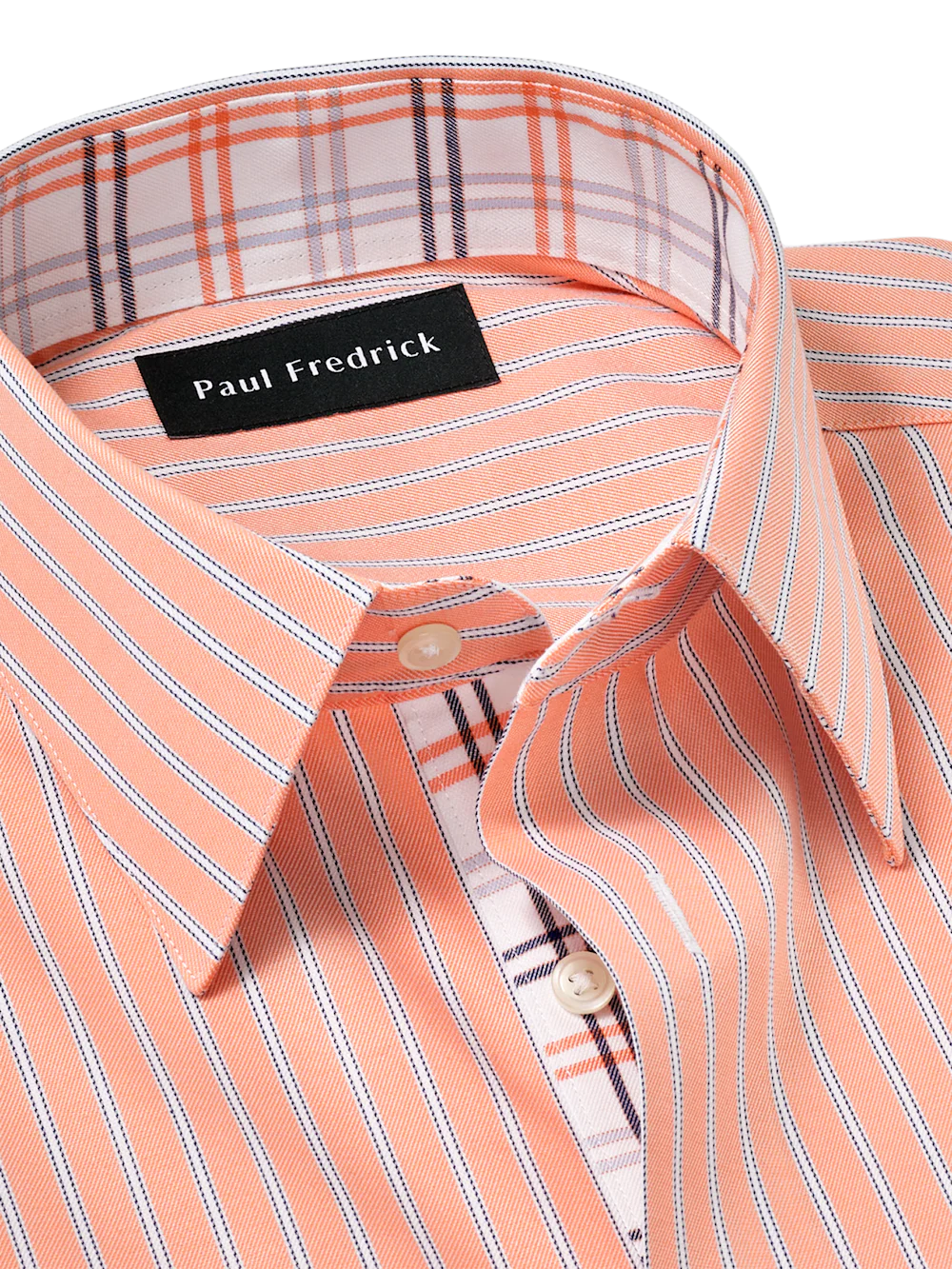 Travel Cotton Blend Stripe Dress Shirt With Contrast Trim - Melon - Image 7