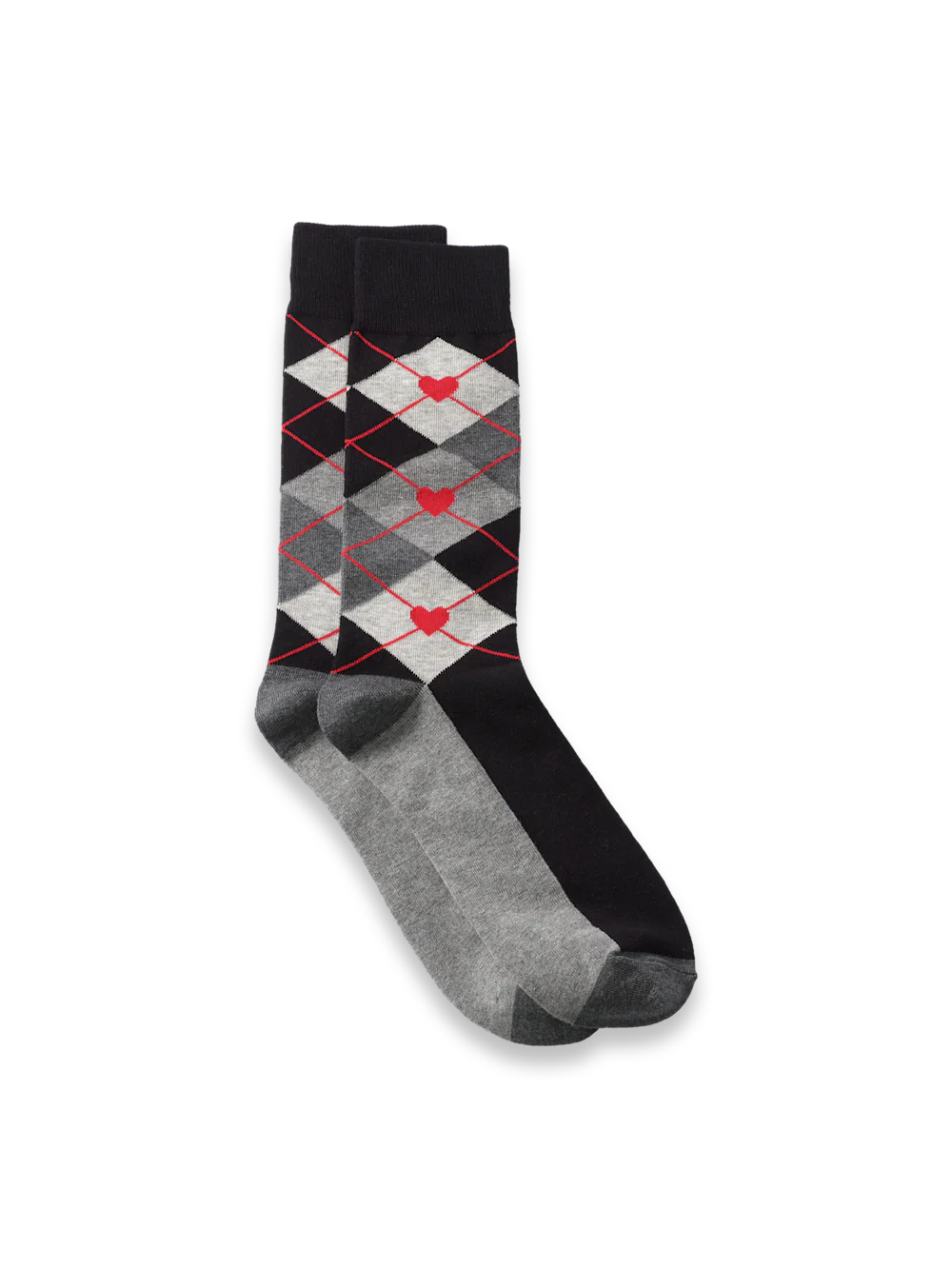 Valentine's Day Argyle Cotton Blend Sock Valentine Print - Black Multi
