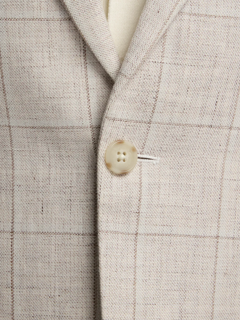 Windowpane Linen Blend Single Breasted Notch Lapel Suit - Tan Windowpane - Image 5