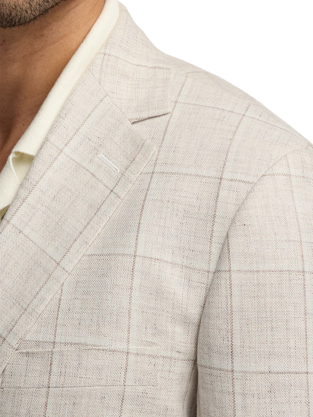 Windowpane Linen Blend Single Breasted Notch Lapel Suit - Tan Windowpane - Image 6