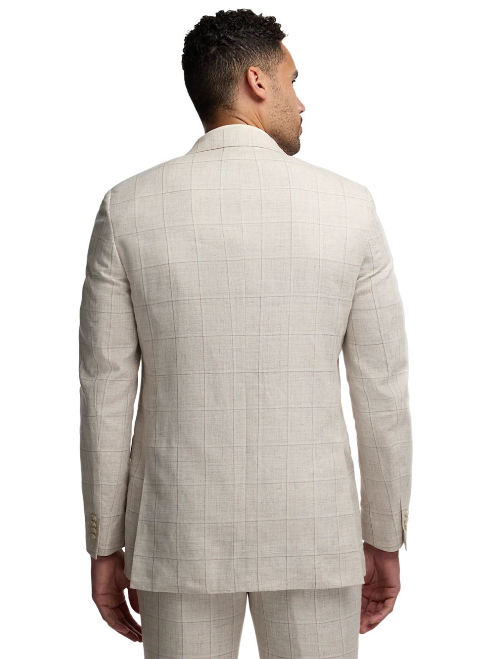 Windowpane Linen Blend Single Breasted Notch Lapel Suit - Tan Windowpane - Image 7