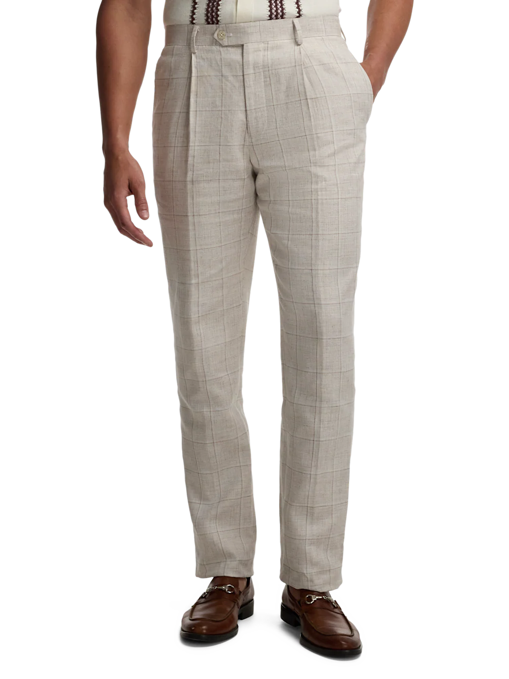 Windowpane Linen Blend Single Breasted Notch Lapel Suit - Tan Windowpane - Image 8