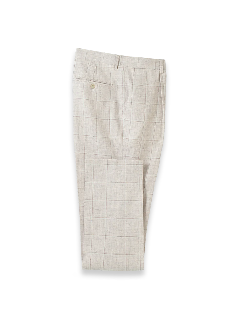 Windowpane Linen Single Pleat Suit Pants - Tan Windowpane