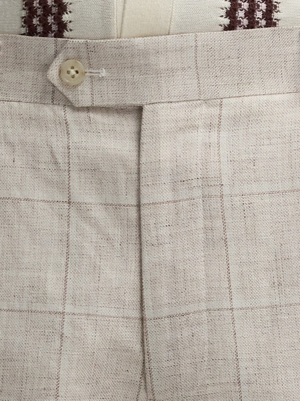 Windowpane Linen Single Pleat Suit Pants - Tan Windowpane - Image 5