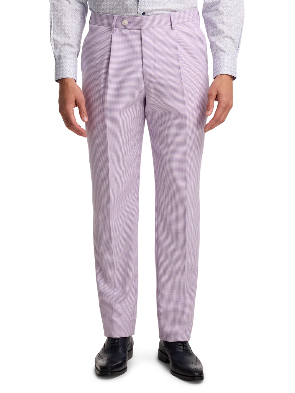 Wool Blend Houndstooth Single Pleat Suit Pant - Purple - Image 2