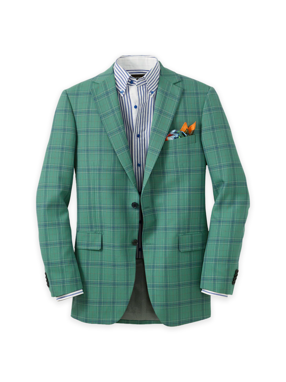 Wool Blend Plaid Single Breasted Notch Lapel Sport Coat - Aqua