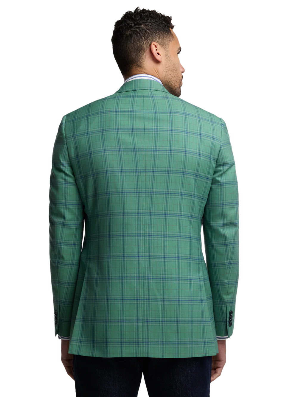 Wool Blend Plaid Single Breasted Notch Lapel Sport Coat - Aqua - Image 7