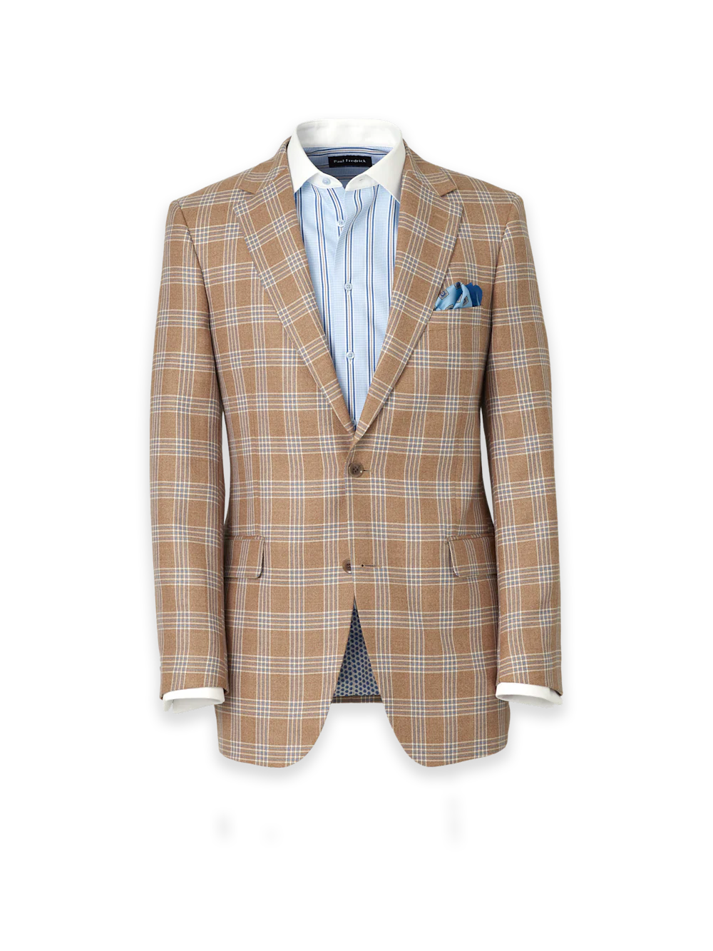 Wool Blend Plaid Single Breasted Notch Lapel Suit Jacket - Brown