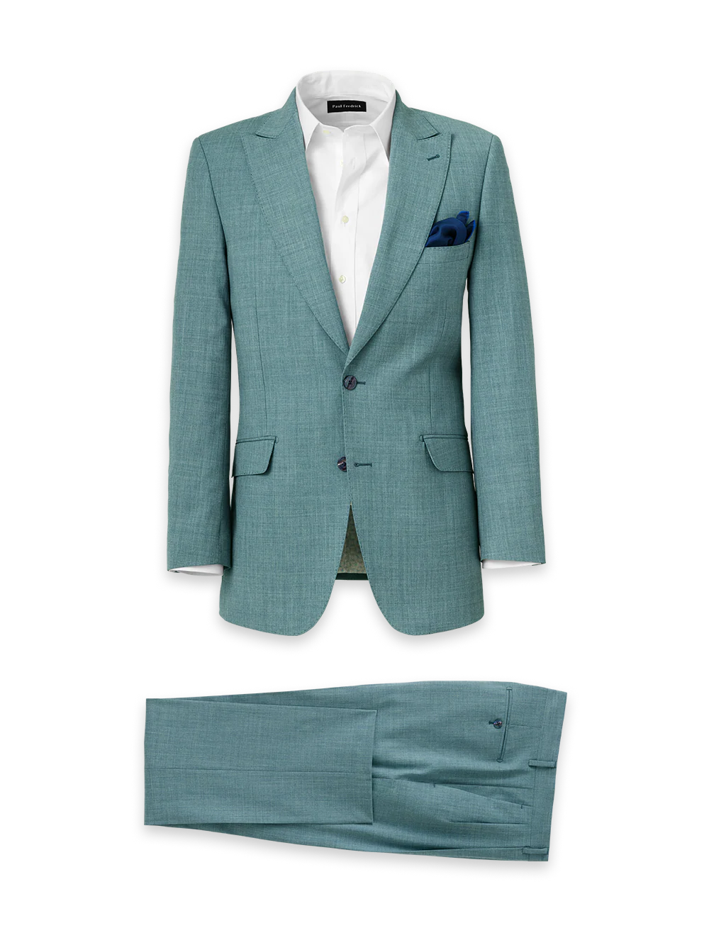 Wool Blend Single Breasted Peak Lapel Suit - Teal