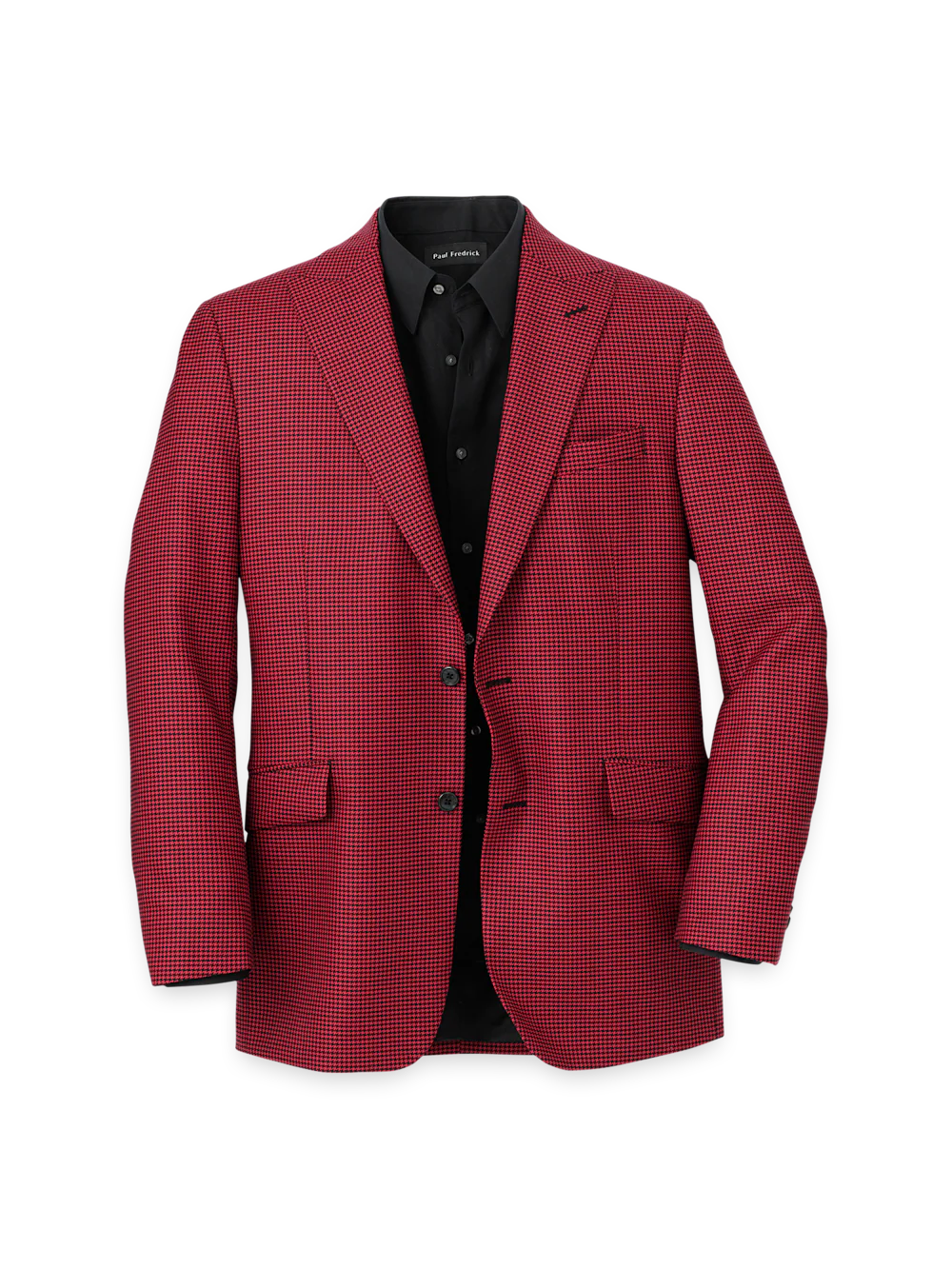 Wool Houndstooth Single Breasted Peak Lapel Sport Coat - Black/red