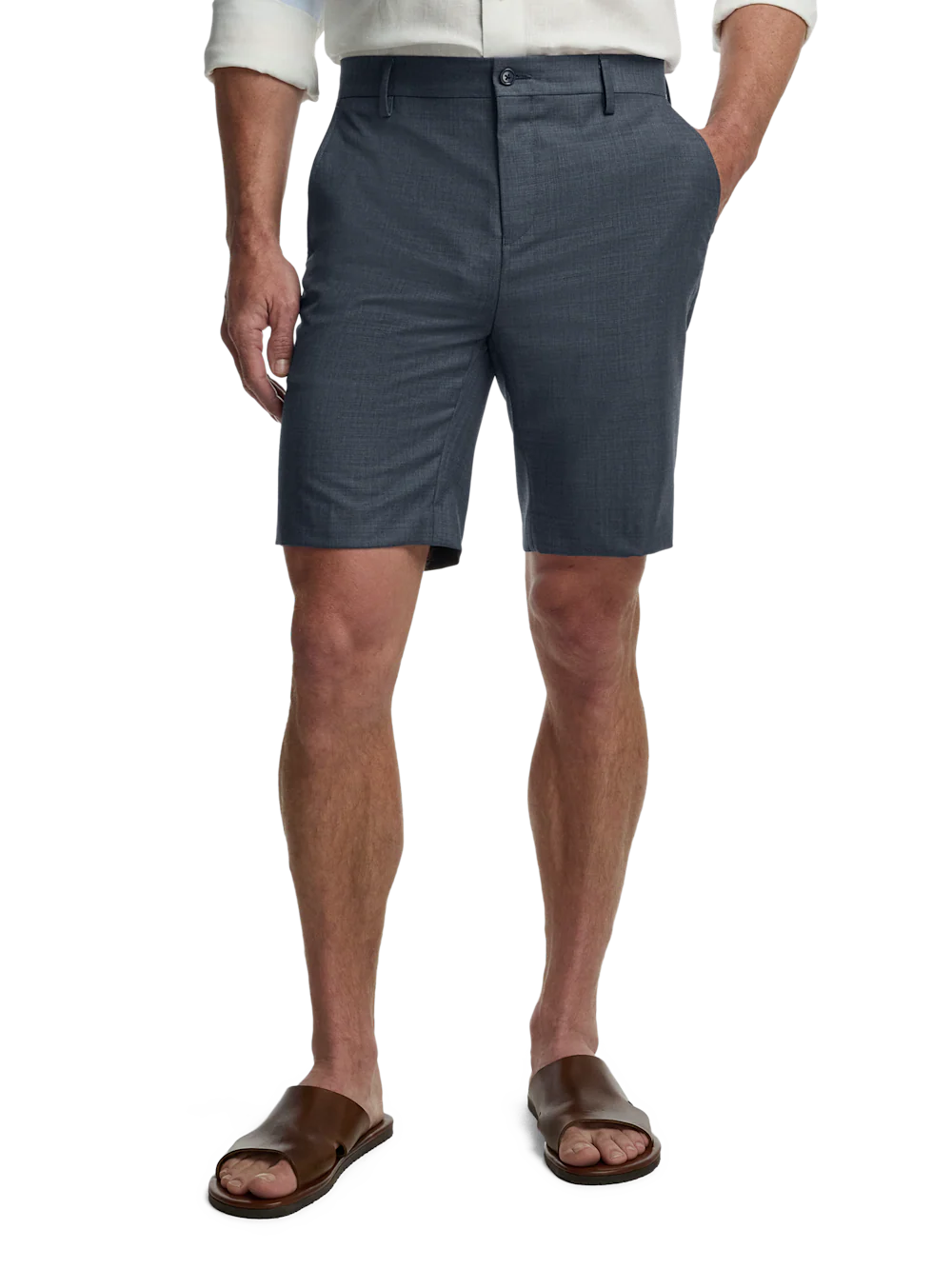 Wool Sharkskin Flat Front Shorts - Blue - Image 2