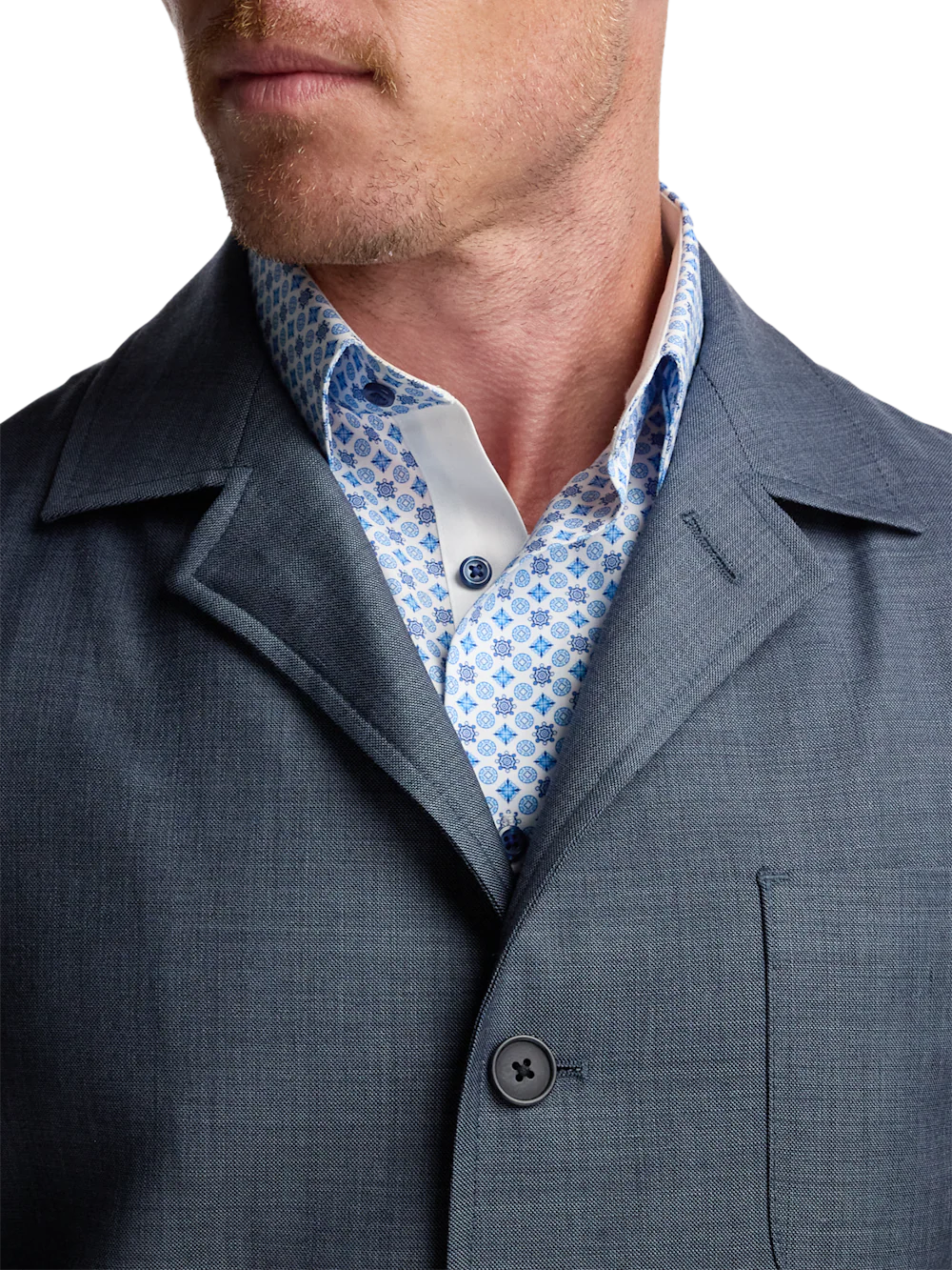 Wool Sharkskin Shirt Jacket - Blue - Image 5