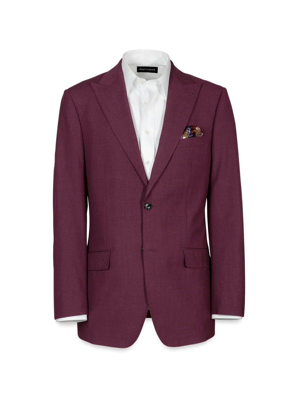 Wool Stretch Bengaline Peak Lapel Suit Jacket - Plum
