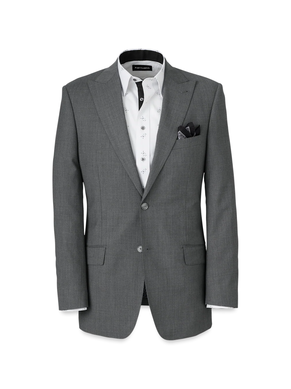 Wool Stretch Bengaline Peak Lapel Suit Jacket - Grey