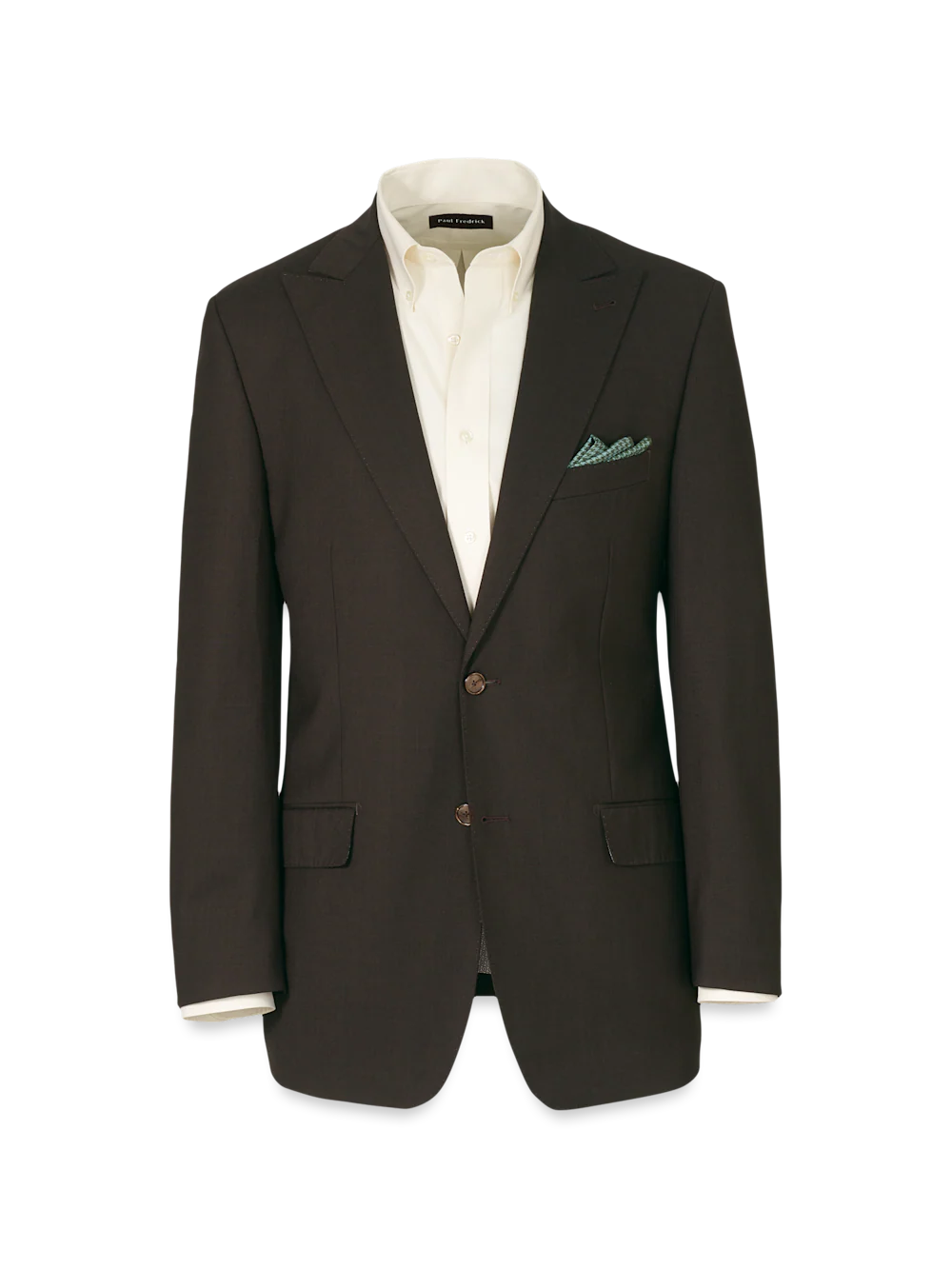 Wool Stretch Bengaline Peak Lapel Suit Jacket - Dark Brown