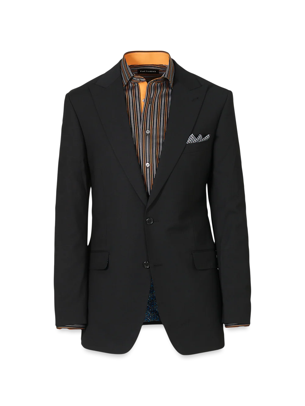 Wool Stretch Bengaline Peak Lapel Suit Jacket - Black