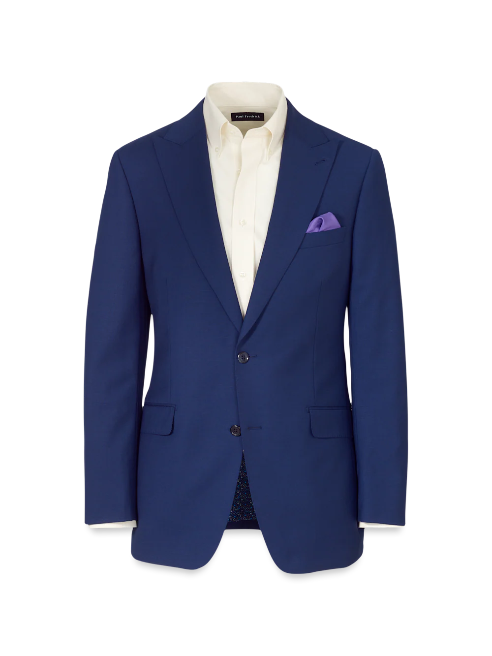 Wool Stretch Bengaline Peak Lapel Suit Jacket - Blue