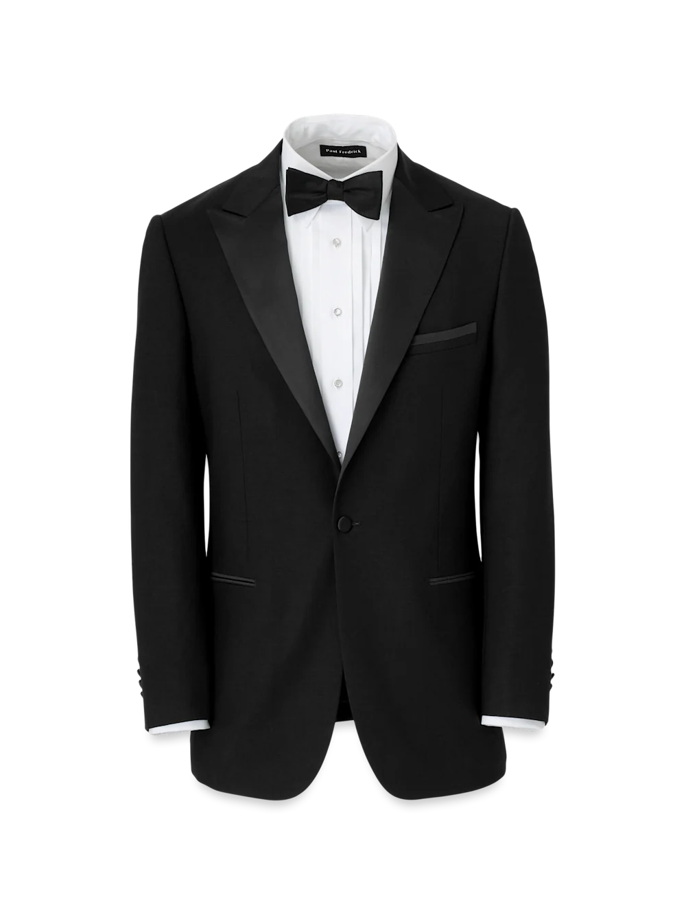 Wool Stretch Single Breasted Peak Lapel Tuxedo Jacket - Black