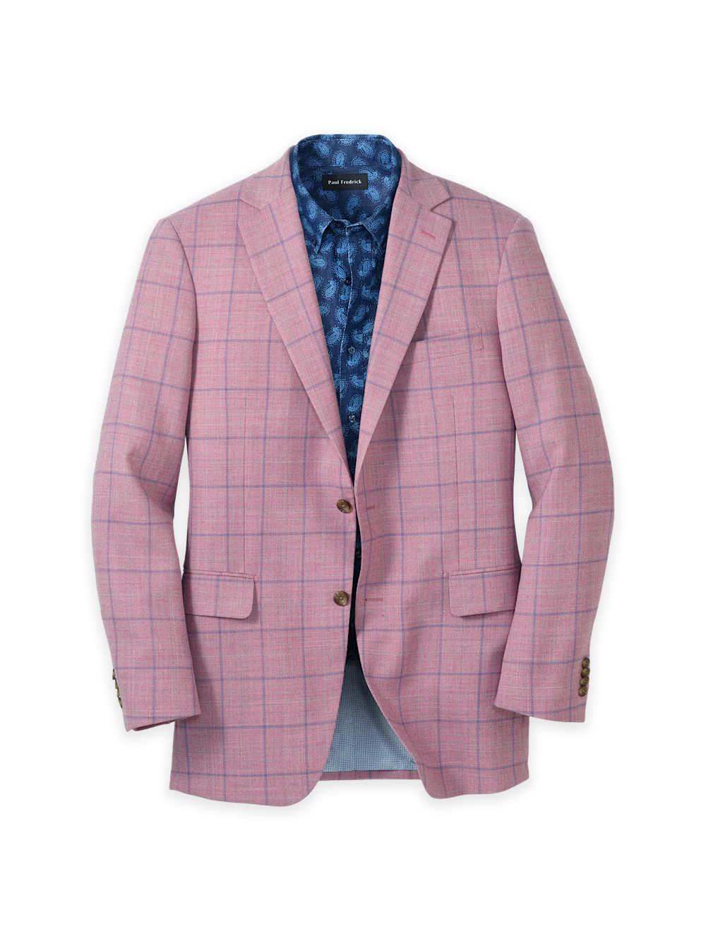 Wool Windowpane Single Breasted Notch Lapel Sport Coat - Pink/blue